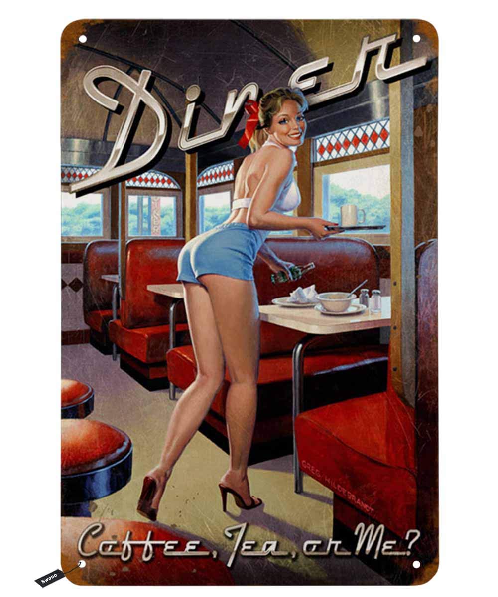 Coffee Tea You And Me - Tabliczki metalowe Swono Dinner, uśmiechnięta pin-up