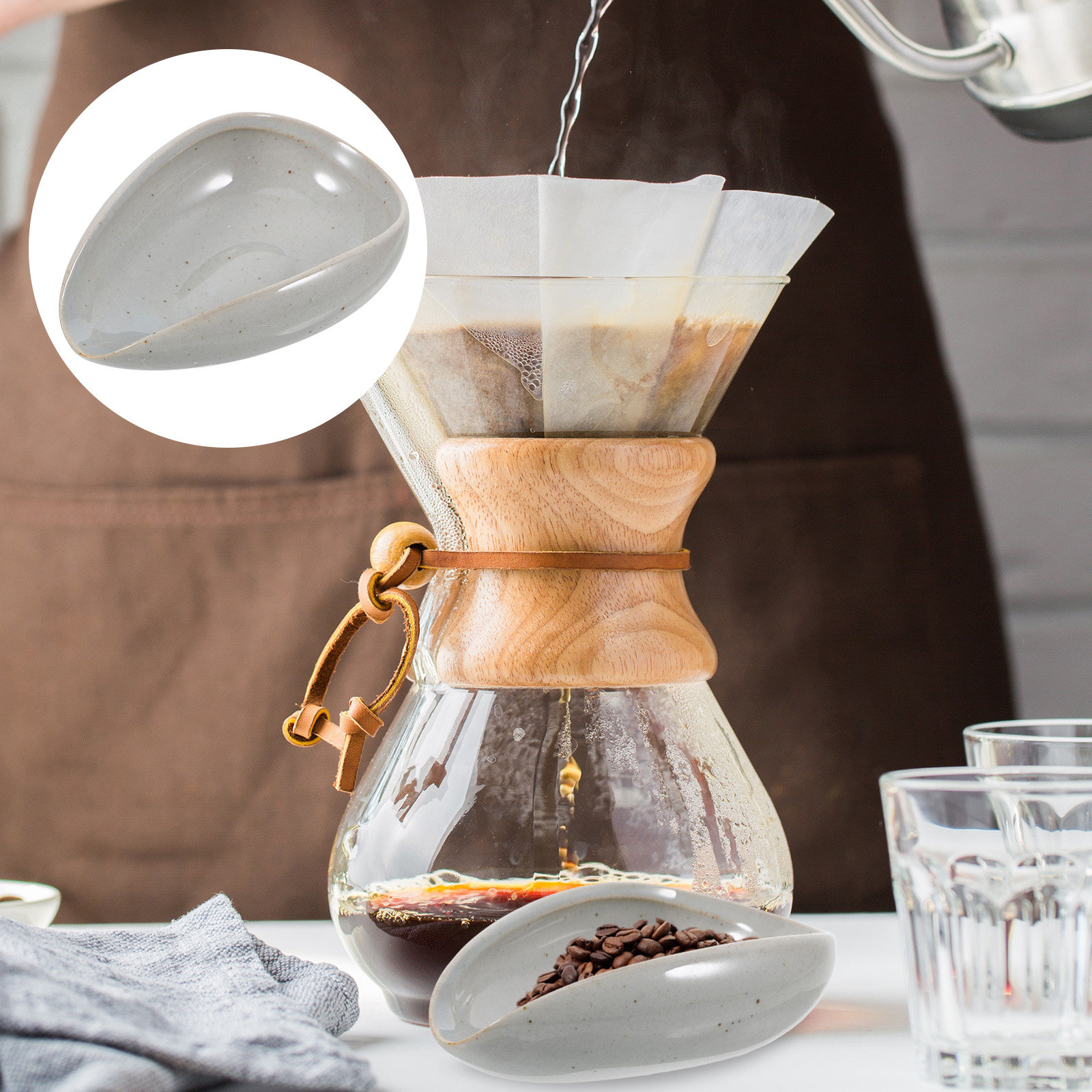 Coffee Tea Home - Ceramiczna taca na ziarna kawy, dozownik,